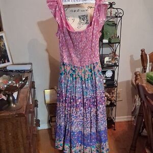 NWT CAROLINE CONSTAS Smocked Floral Pink/multicolor Boho Print Dress S
